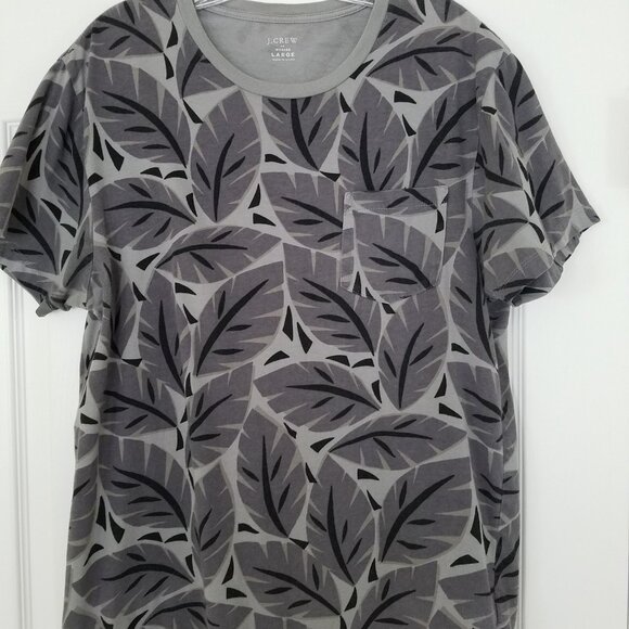 J. Crew Men’s Washed Jersey Tee Size L Short Sleeve Cotton Crew Neck Gray Leaves - Picture 1 of 7